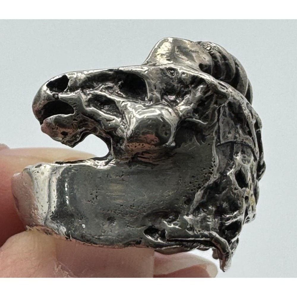 Vintage Solid Sterling Silver 977 Horse Head Ring Size 8.75 Equestrian Statement